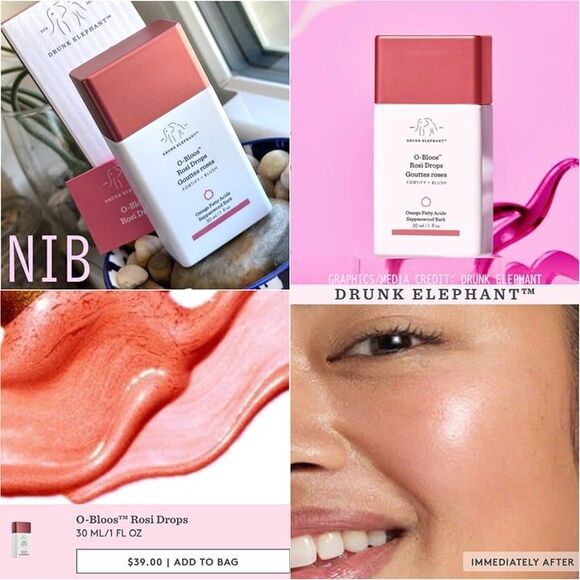 NIB Drunk Elephant O-Bloos Rosi Drops Rosy Glow Blush Serum Makeup + Skincare - Picture 1 of 12